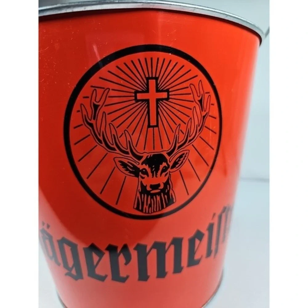 Vintage Collectible Jagermeister Ice Bucket Orange Metal Handle Barware Man Cave